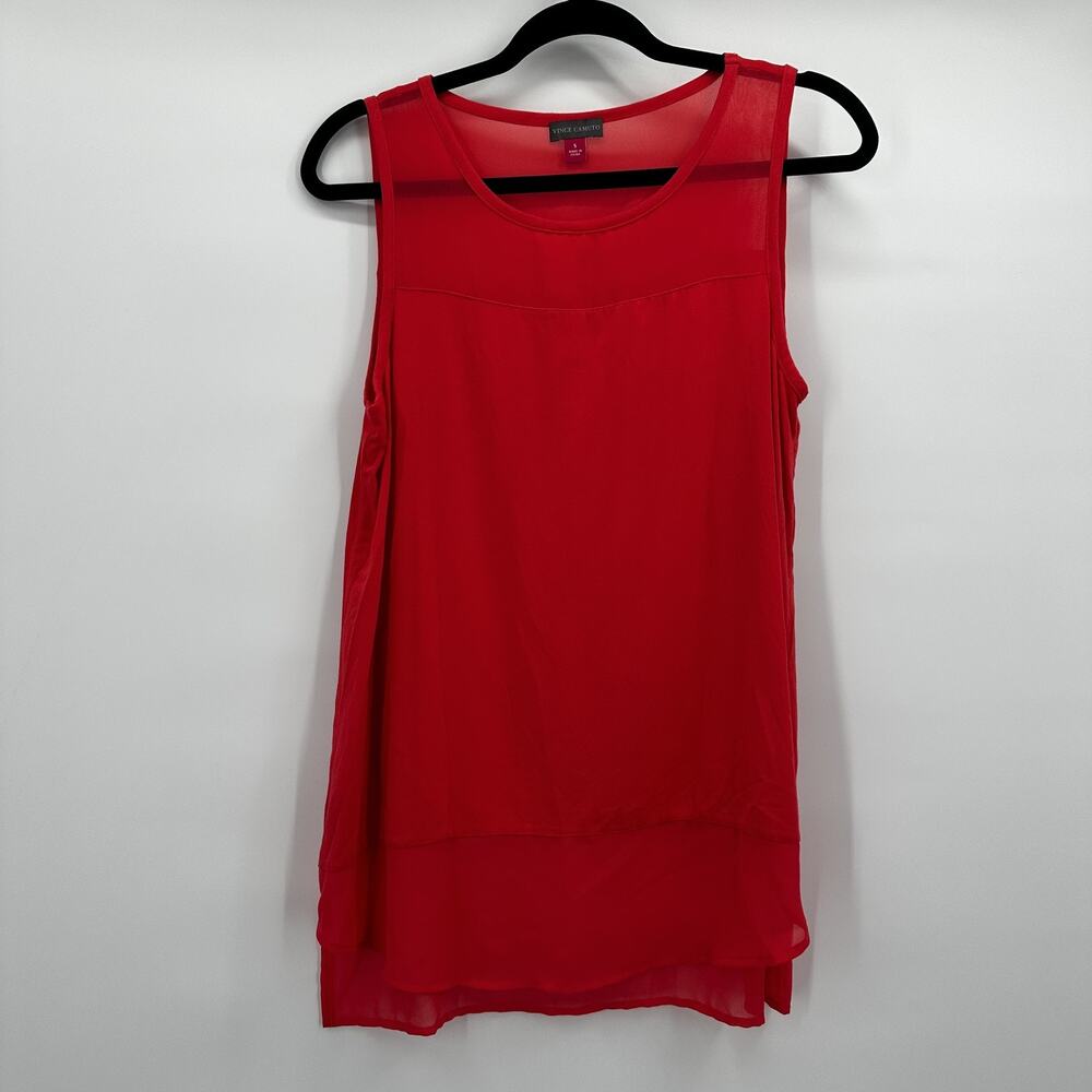 Vince Camuto Tank Top Womens Small Coral Sleeveless Sheer Layered Blouse Shirt